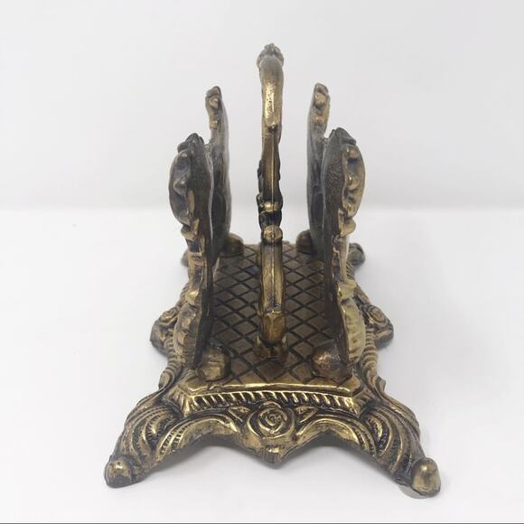 Vintage burnished brass scroll and floral double envelope holder, claw feet - Picture 3 of 8